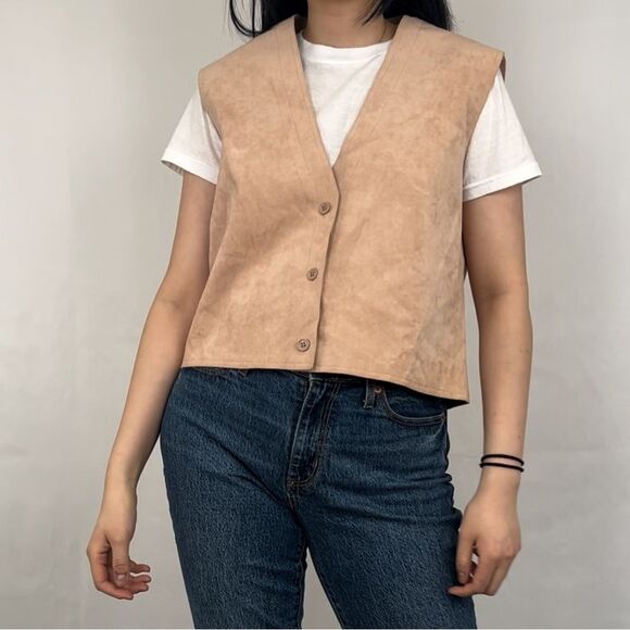 Vintage Blasssport for Saks Fifth Avenue Ultra Suede Beige Peach Vest - Picture 2 of 8